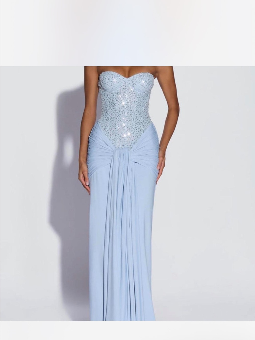 Babyboo Strapless Light Blue Embellished Maxi Dress